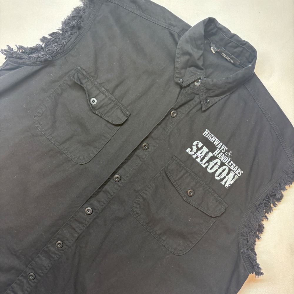 Allstate Collection Mens 4XL Black Sleeveless Button‎ Up Shirt Handlebars Saloon